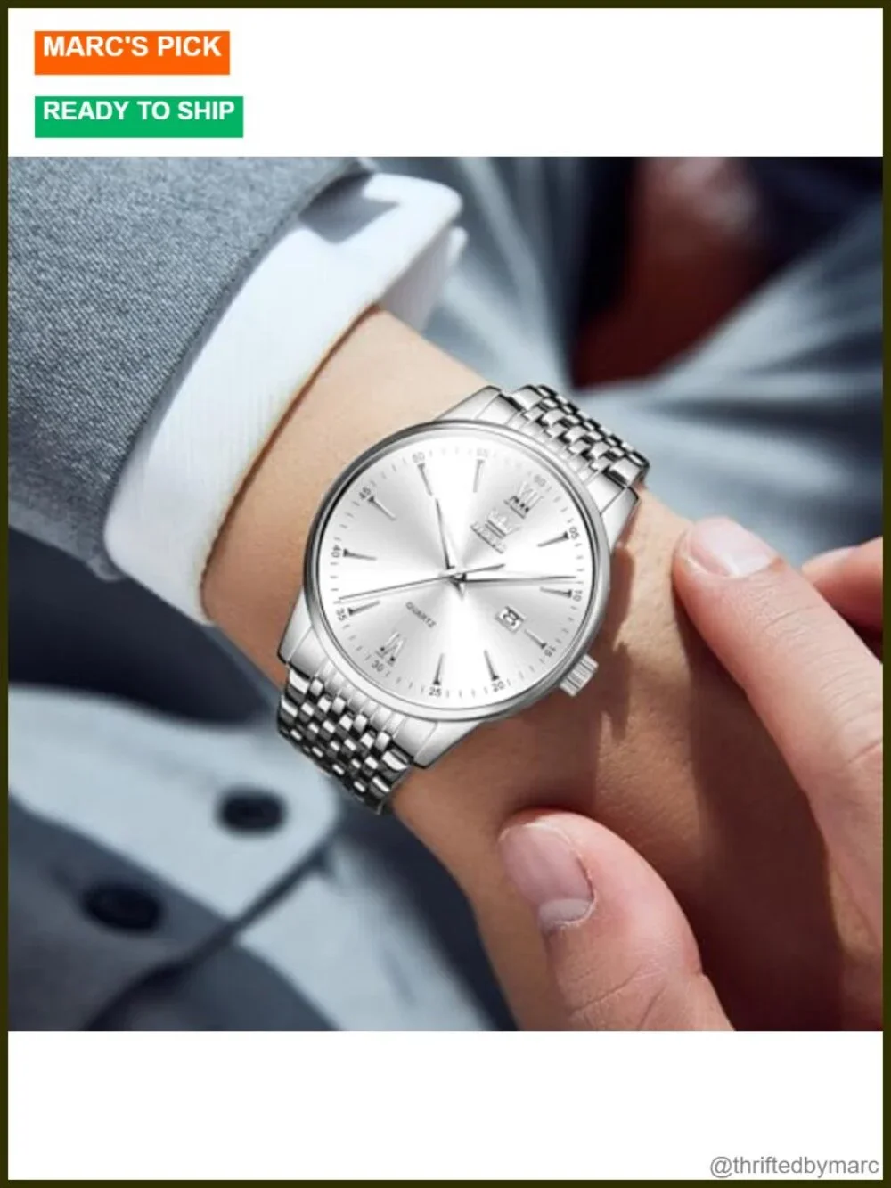 Stainless Steel Men's Wrist Watch Day Date Water Resistant Quartz